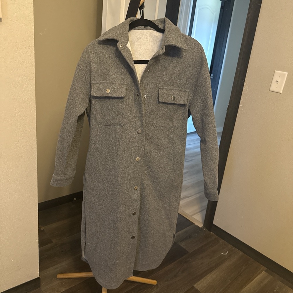 SHEIN Gray Button-Up Longline Blazer